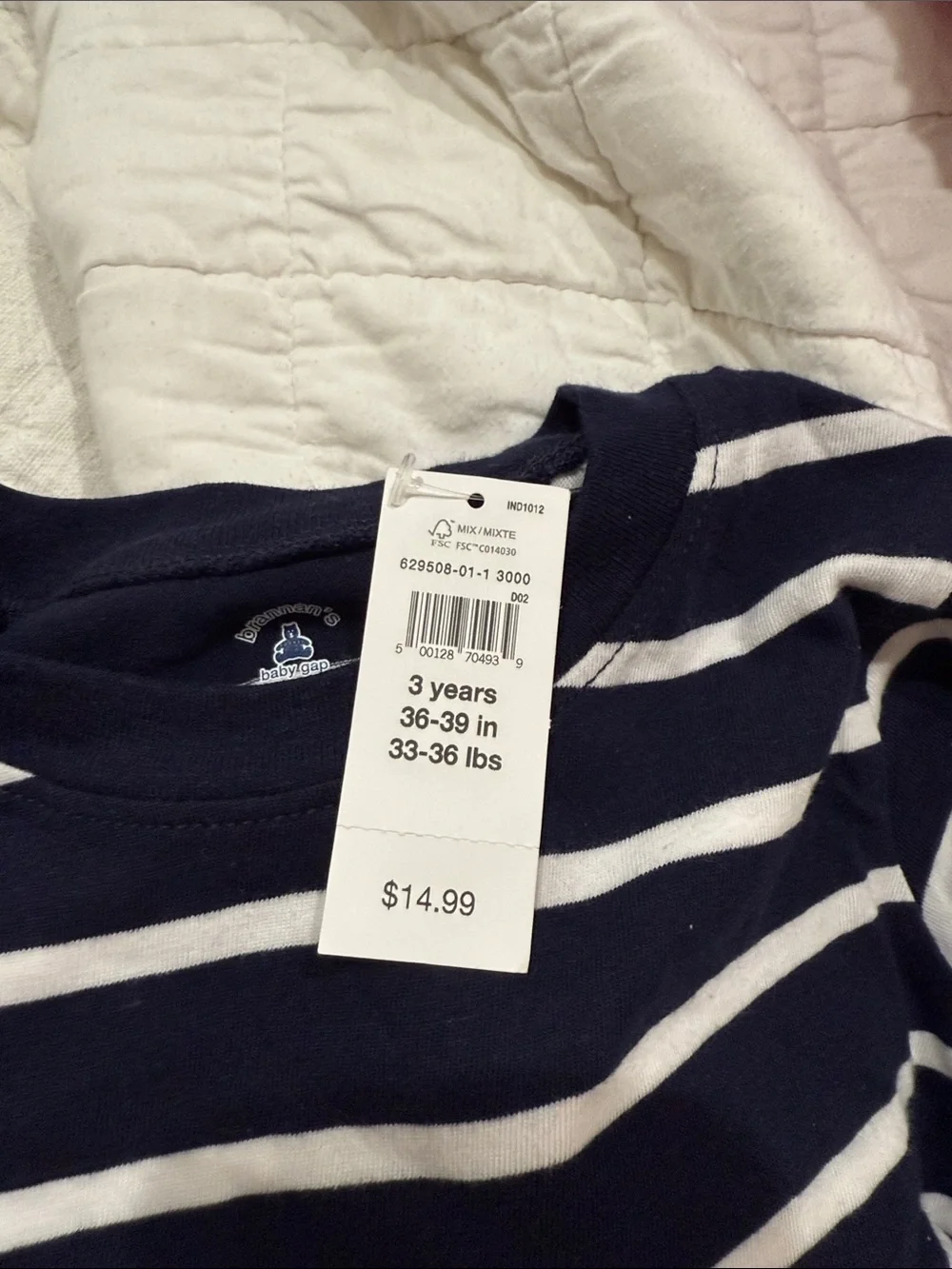 GAP Navy and White Striped Long-Sleeve Kids Tee
